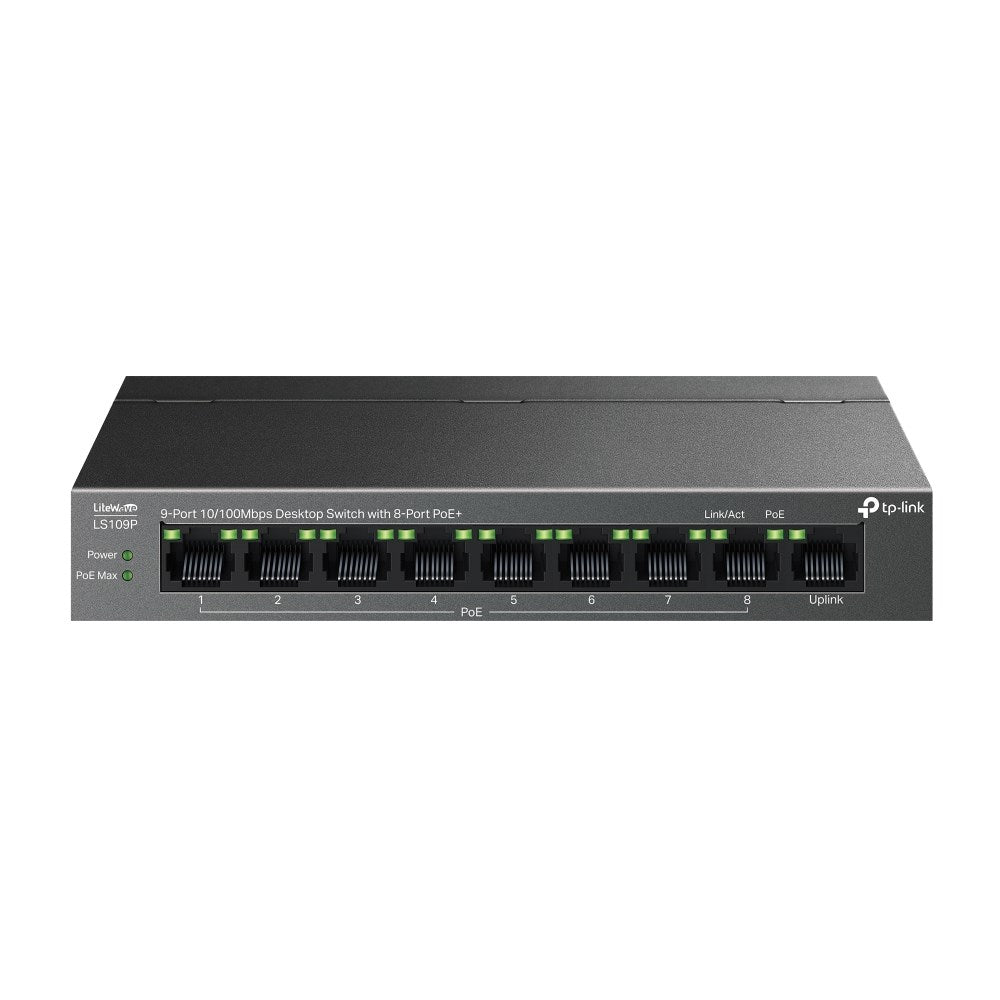 TP-Link Network Switch LS109P, Unmanaged, 9 Ports, PoE 30W