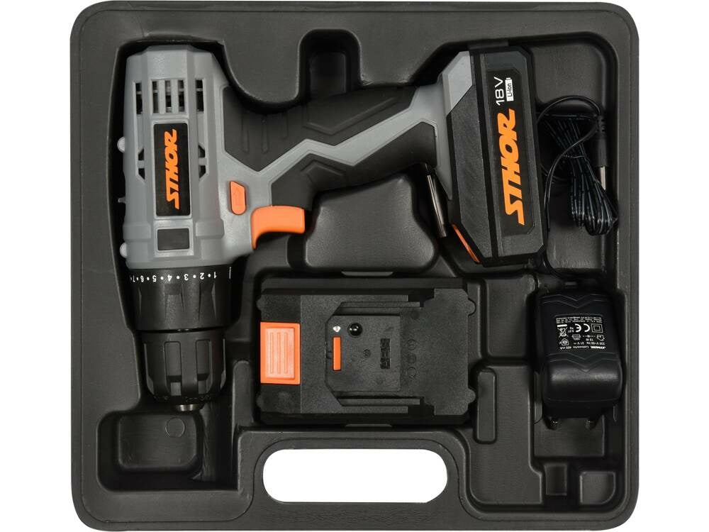 STHOR 18V Cordless Drill/Driver with 2 Batteries and Accessories 78972