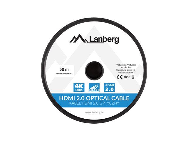 Lanberg HDMI M/M Optical Cable, 50 m, 4K, v2.0, Black, Model CA-HDMI-20FB-0500-BK