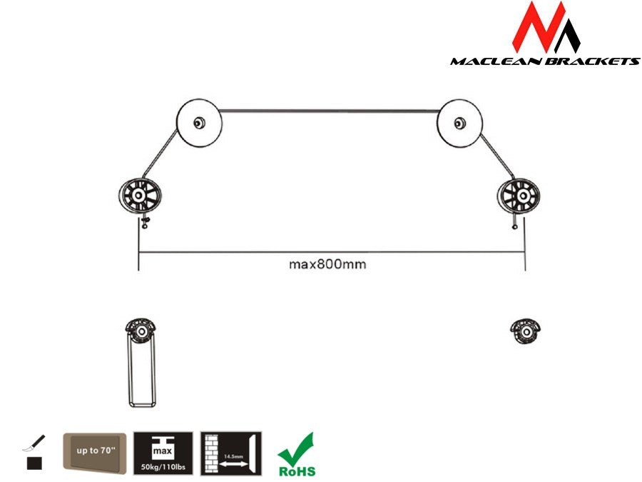 Maclean Ultra-Slim TV Wall Mount for 37-70" Screens - 50 kg Capacity - Model MC-557