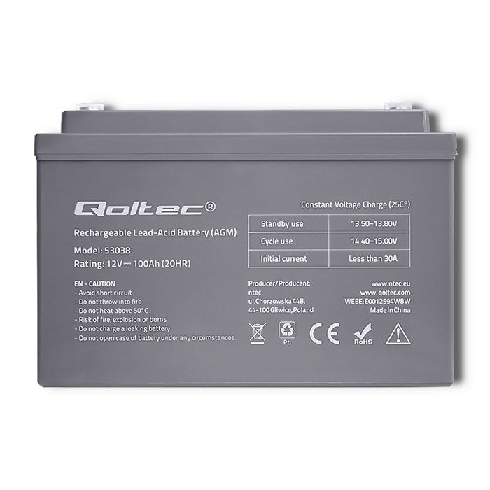 Qoltec Battery Lead-Acid 100 A 12 V 53038