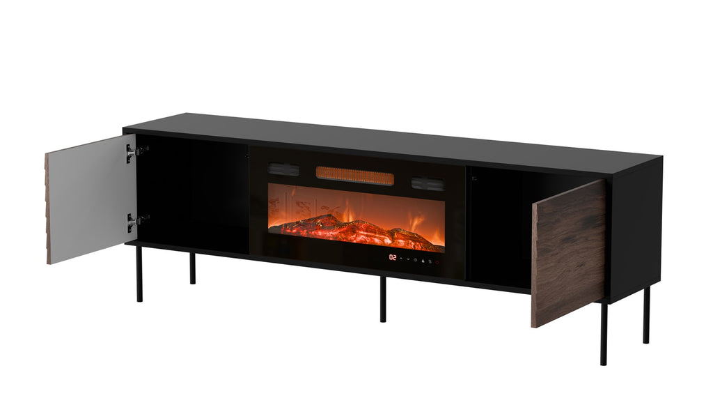 Cama CORTINA TV cabinet 180x40x60 black/walnut + black fireplace