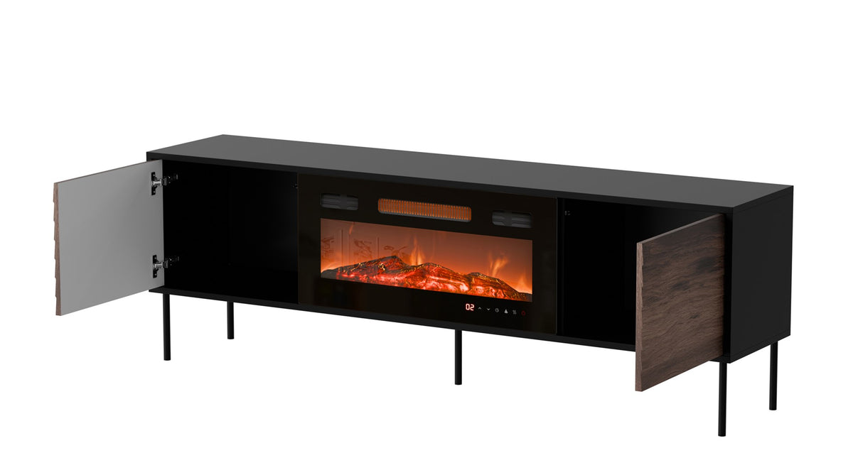 Cama CORTINA TV cabinet 180x40x60 black/walnut + black fireplace
