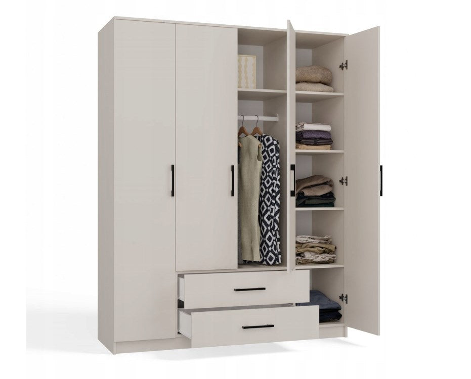 TOP E SHOP Wardrobe with 4 Doors and 2 Drawers, Cashmere, M-MP-SZ-RON-160X205-KASZ