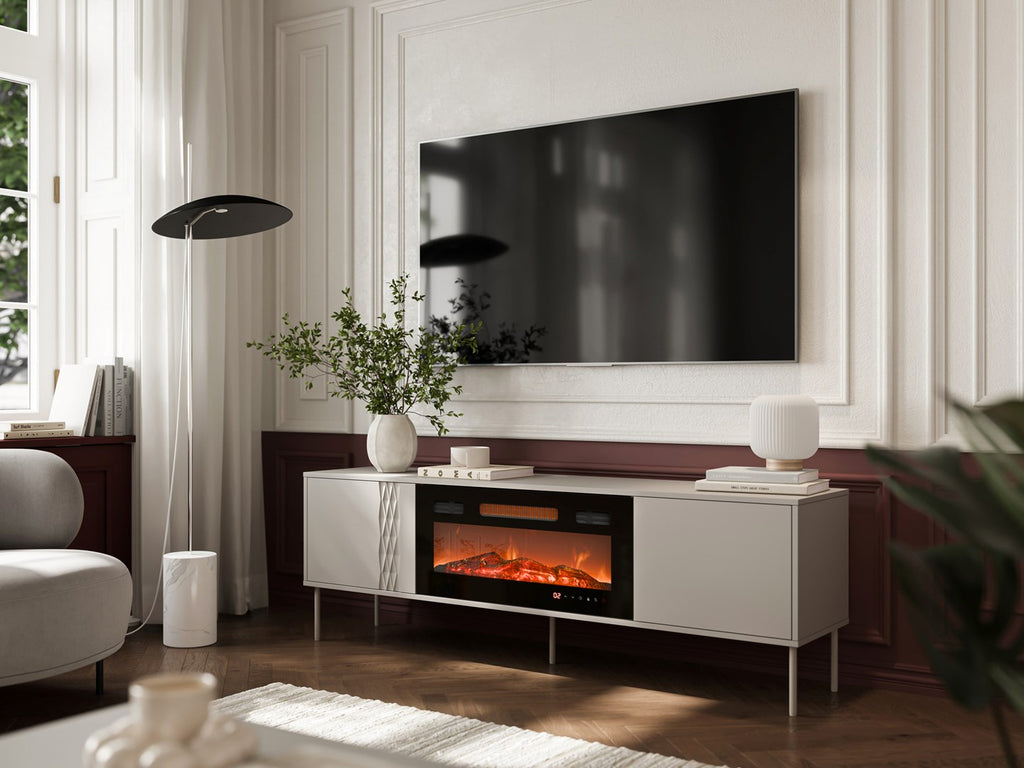 Cama MEBLE TV Cabinet with Electric Fireplace, 1800 mm Width, Cashmere Finish, Model TRESSE 400082+K