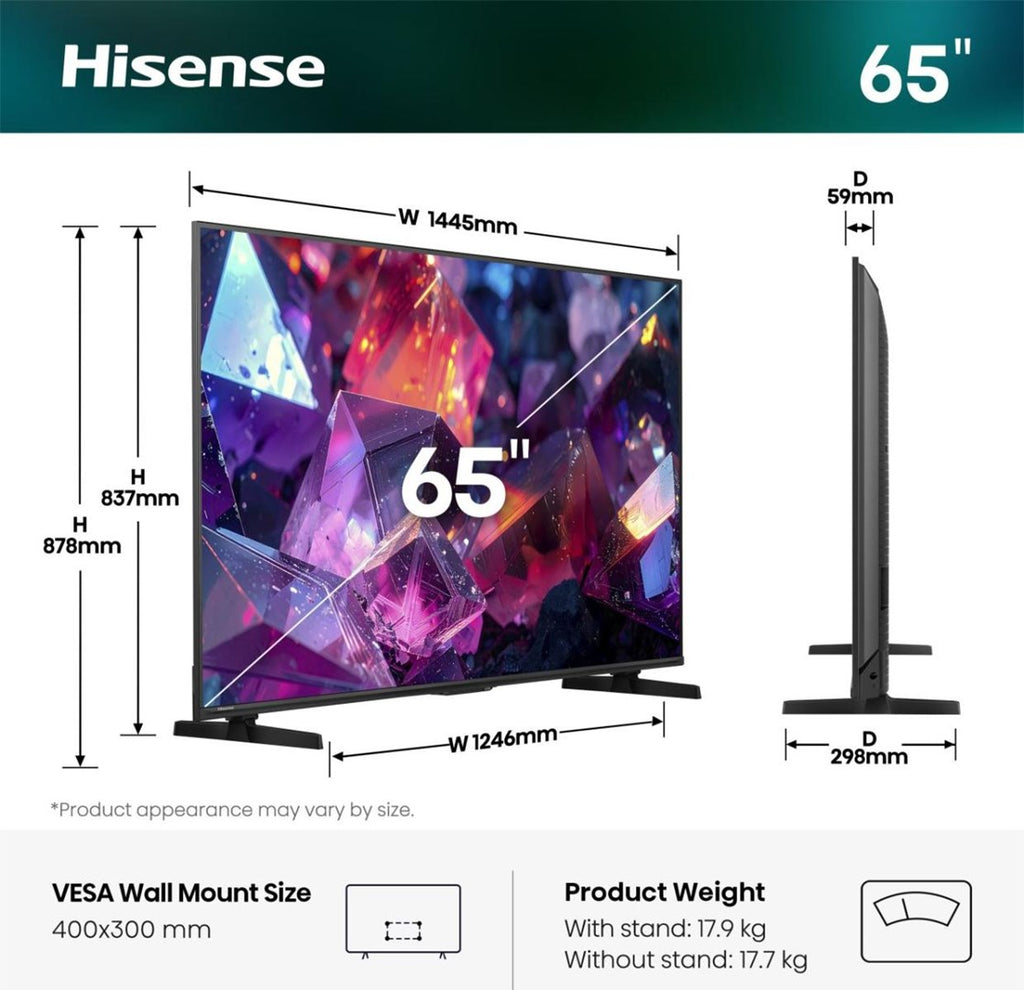 HISENSE TV 65" 4K Ultra HD Smart TV 3840 x 2160 pixels Model 7961-04E