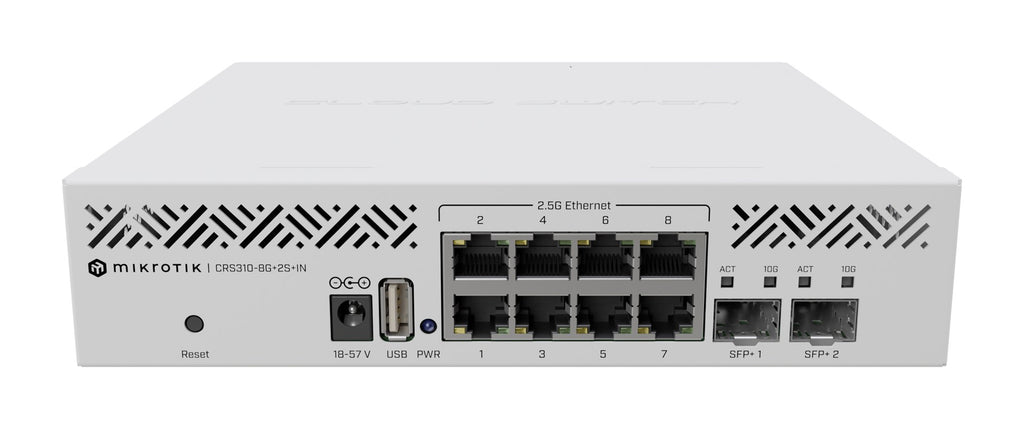 Mikredik CRS310-8G+2S+IN - Switch - L3 - 8 x 2,5GBase-T + 2 x 10 Gigabit SFP+ - Desktop, an Rack montierbar (CRS310-8G+2S+IN)