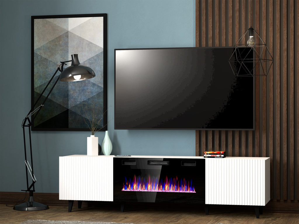 RTV cabinet PAFOS EF with electric fireplace 180x42x49 cm white matt