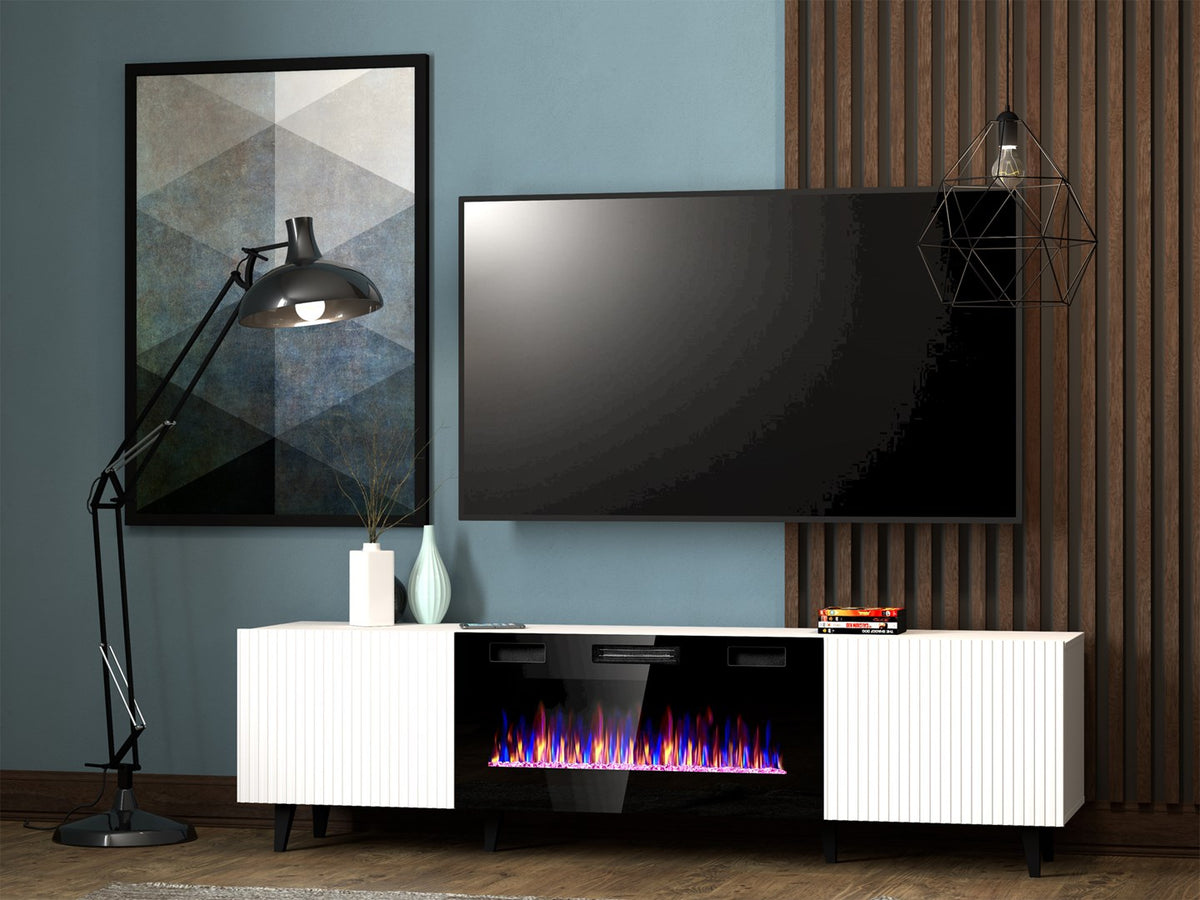 RTV cabinet PAFOS EF with electric fireplace 180x42x49 cm white matt