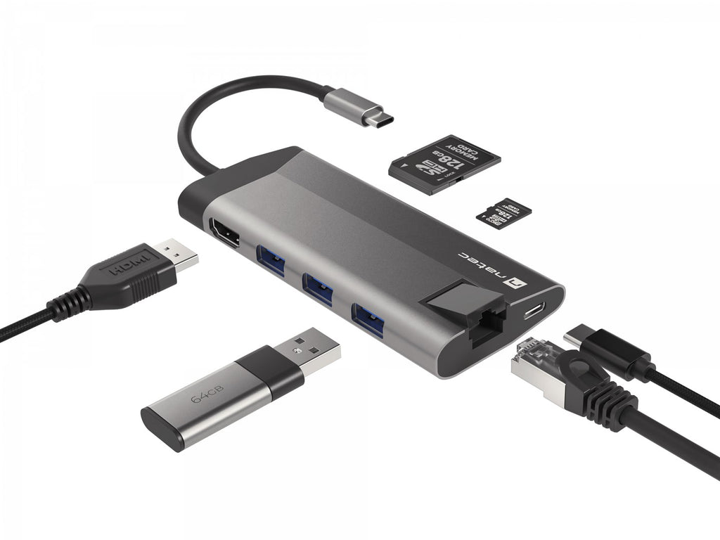 NATEC USB Hub Type-C RJ45 MicroSD HDMI Model NMP-1690