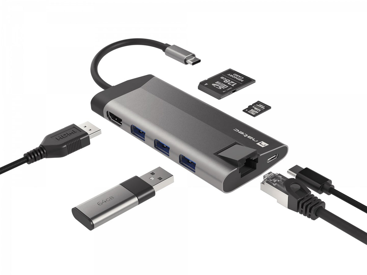 NATEC USB Hub Type-C RJ45 MicroSD HDMI Model NMP-1690