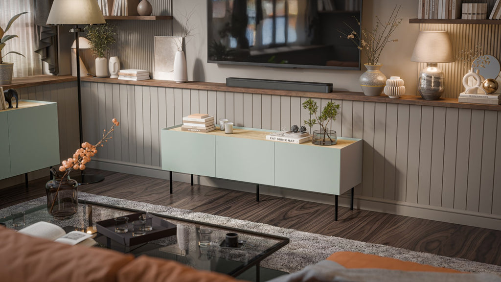 Cama FELLINI TV Cabinet 150x40x52 Olive + Oiled Oak Top