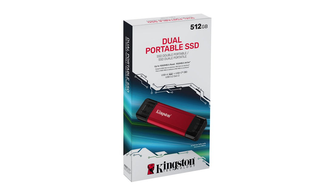 Kingston Technology 512GB Portable SSD - Dual USB-A/C, up to 1050MB/s USB 3.2 Gen 2 (SPSD/512GB)