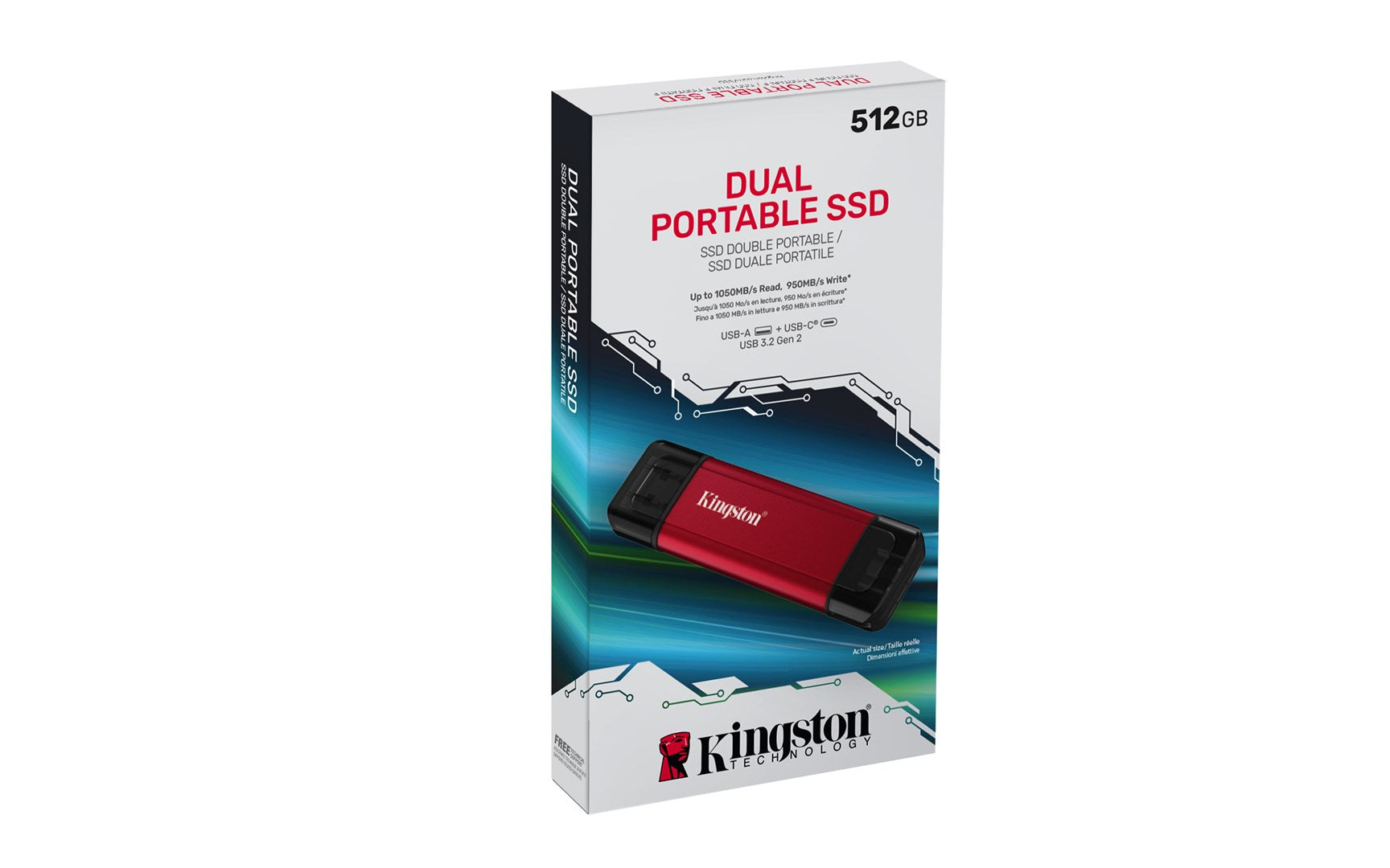 Kingston Technology 512GB Portable SSD - Dual USB-A/C, up to 1050MB/s USB 3.2 Gen 2 (SPSD/512GB)