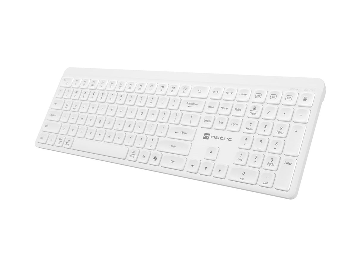 Natec Tang US wireless keyboard BT + 2.4 GHz quiet Slim white