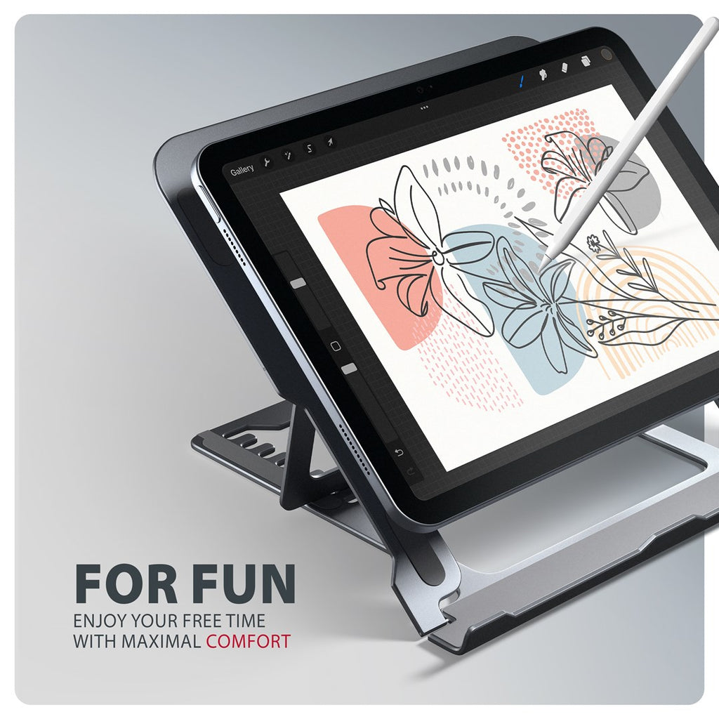 Axagon STND-LAG Aluminum stand for laptops size 10 –17.3 . Eight adjustable height and angle. Grey version.