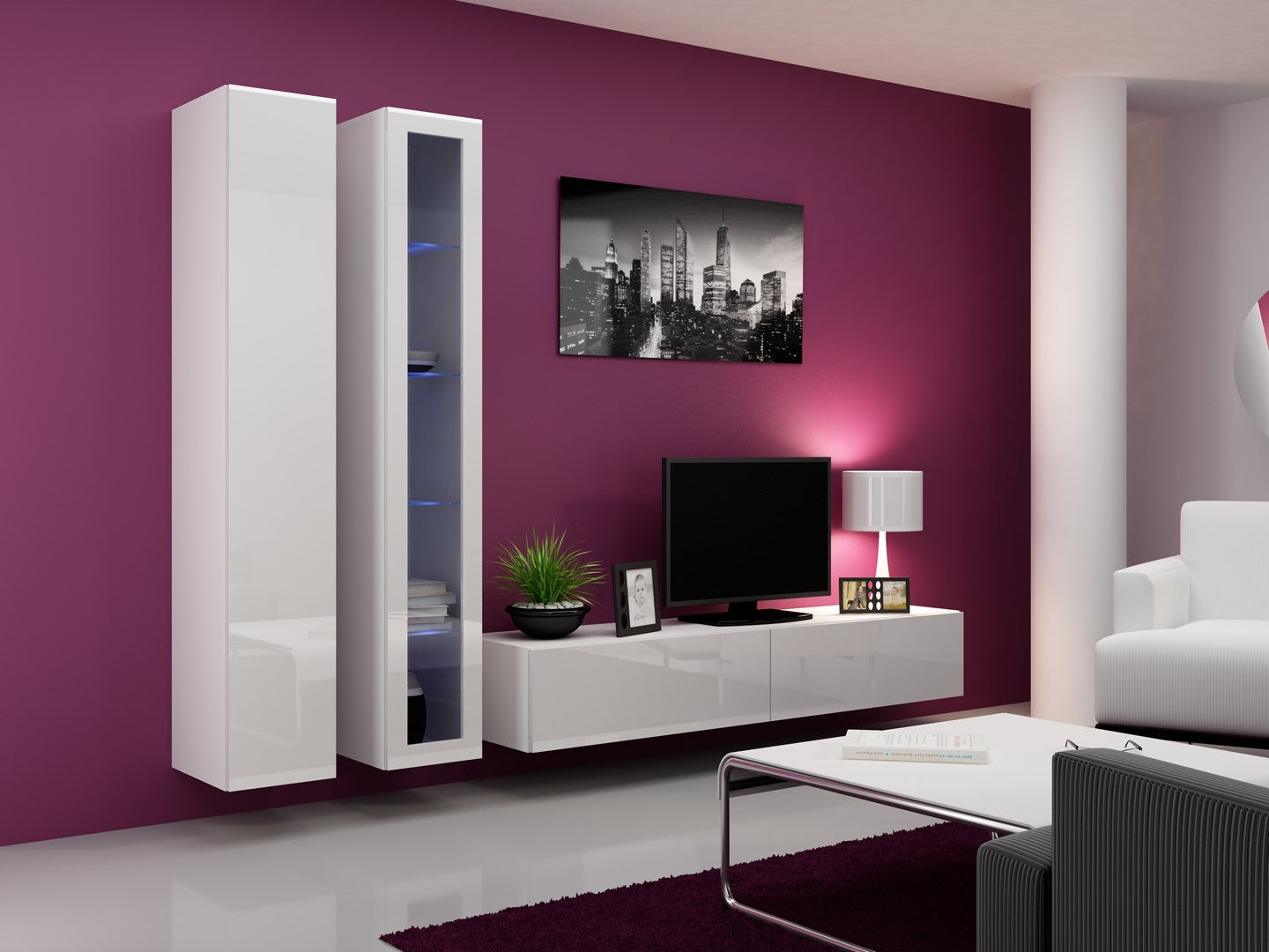 Cama Glass-Case VIGO '180' 180/40/30 White/White Gloss 1 Door 4 Shelves