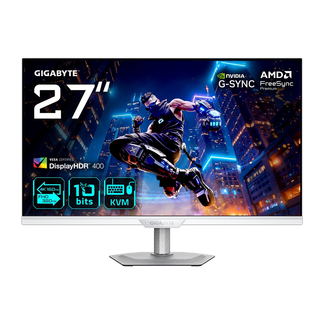 GIGABYTE M27UP ICE 27” 4K UHD Gaming Monitor - 160Hz 1ms FreeSync Premium HDMI 2.1 DisplayPort 1.4 cd/m2 DisplayHDR400