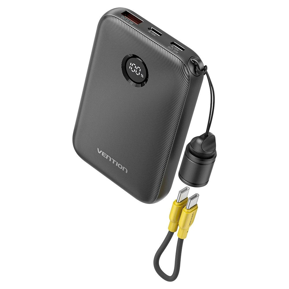 Vention 10000mAh Power Bank - 2 x USB-C 1 x USB-A 22.5W Display Black