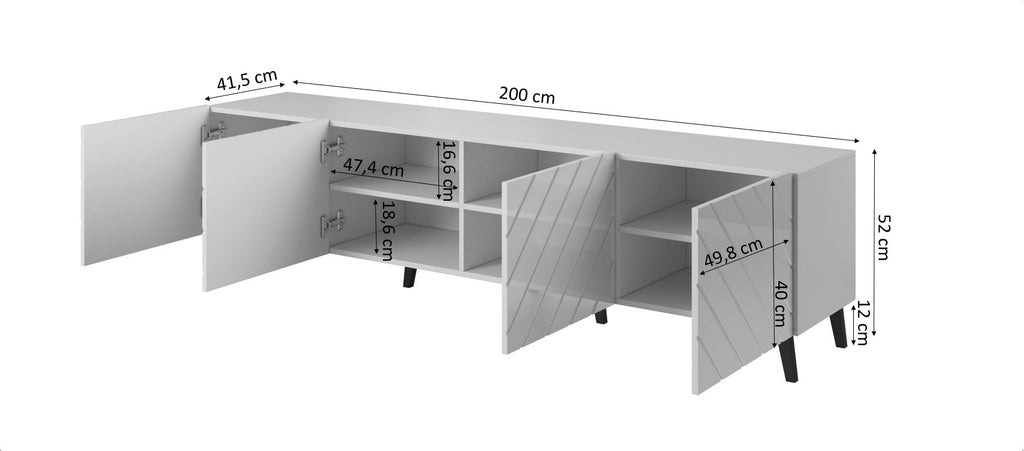 RTV Cabinet ABETO 200x42x52 White/Gloss White