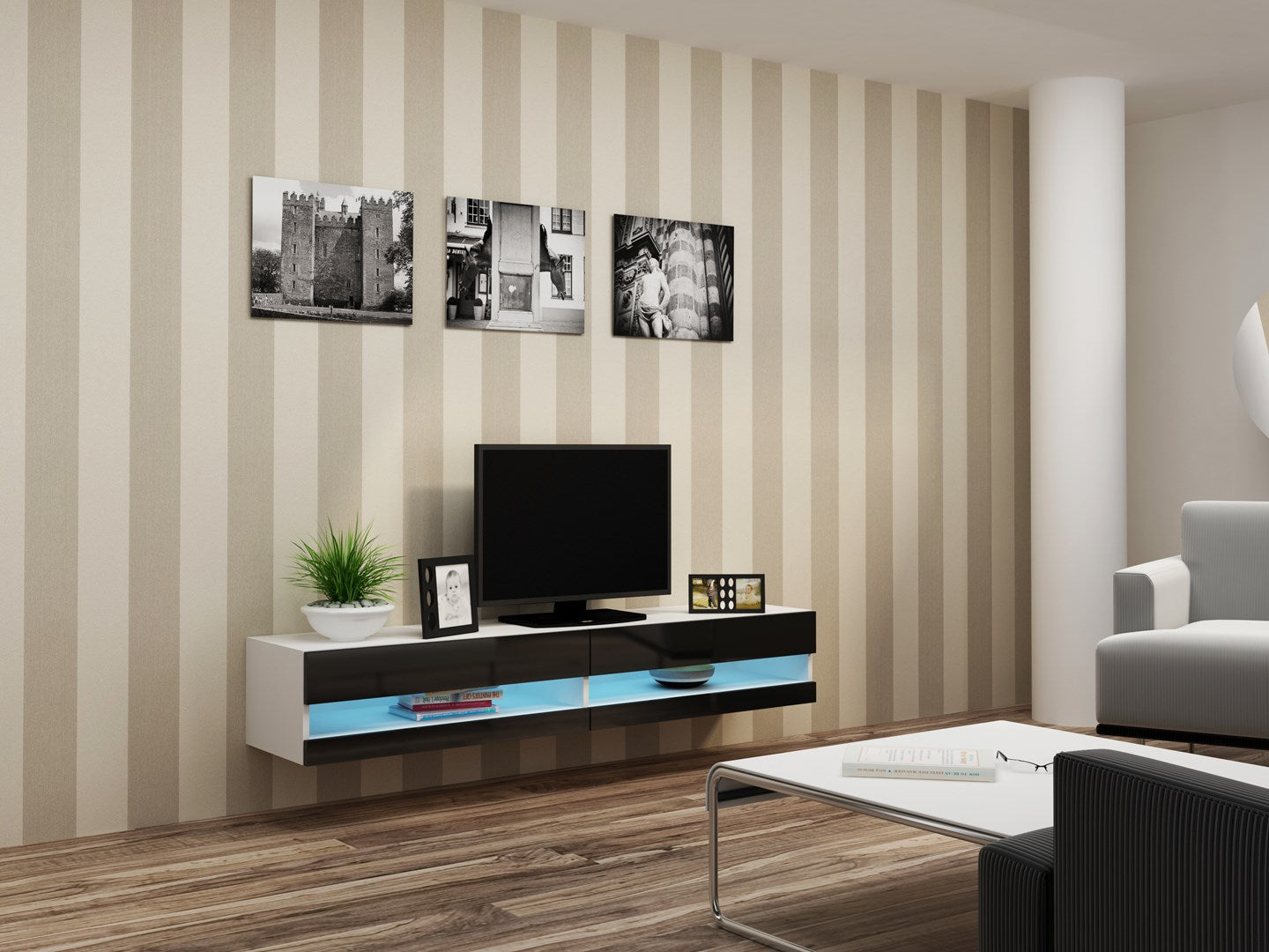 Cama VIGO NEW TV Stand 180x30x40 White/Black Gloss