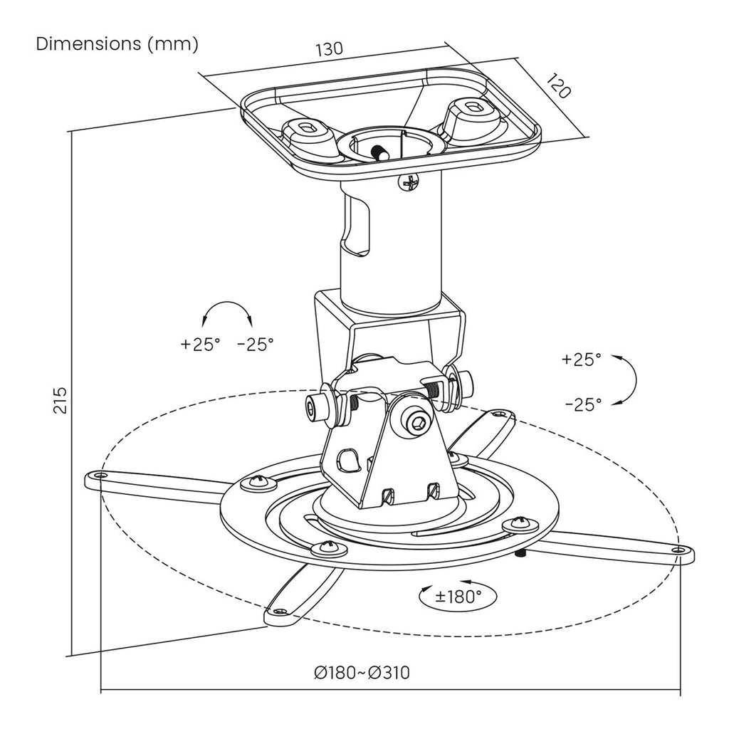 Maclean Ceiling Mount for Projectors Steel 180–310 mm up to 15 kg MC-208 W