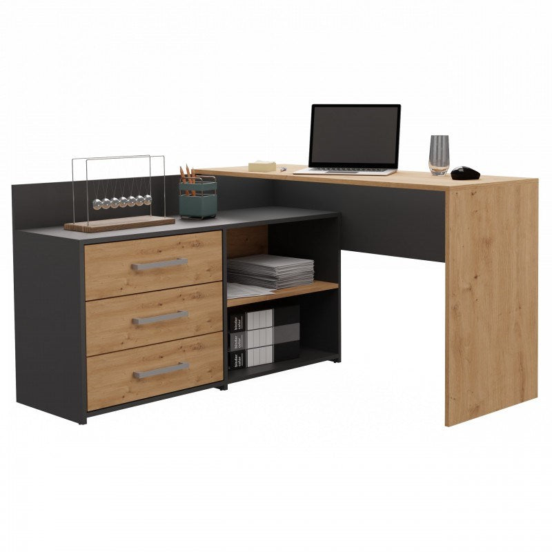 Topeshop DANY Corner Desk with 3 Drawers Anthracite/Artisan Oak Model DANY