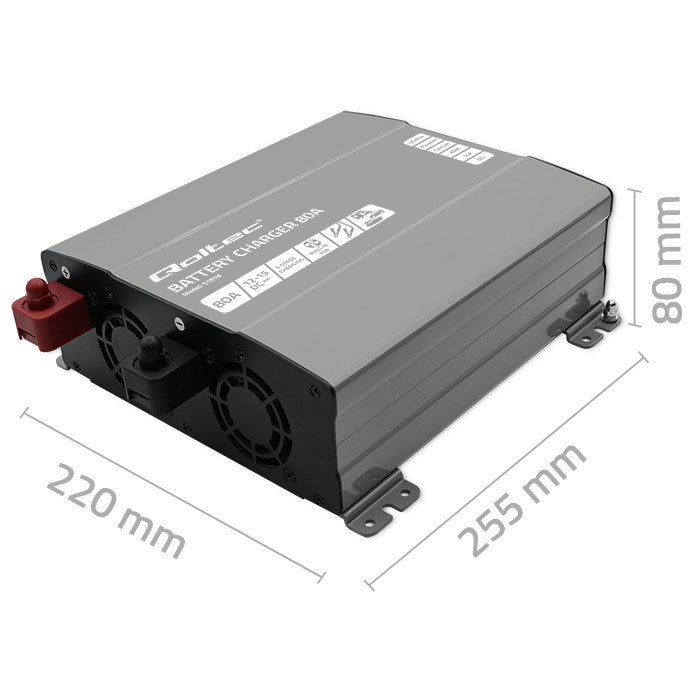 Qoltec Smart Professional Monolith Battery Charger 80A 12V for LiFePO4 AGM GEL SLA Batteries