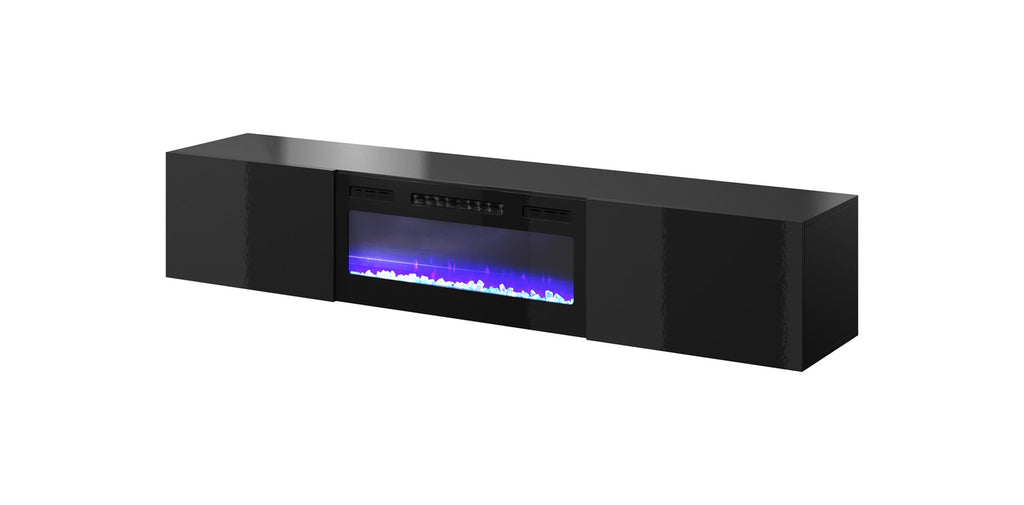 Cama MEBLE TV Cabinet with Electric Fireplace, Gloss Black Finish, 2000x400x875 mm, Model SLIDE 200K+K CZ