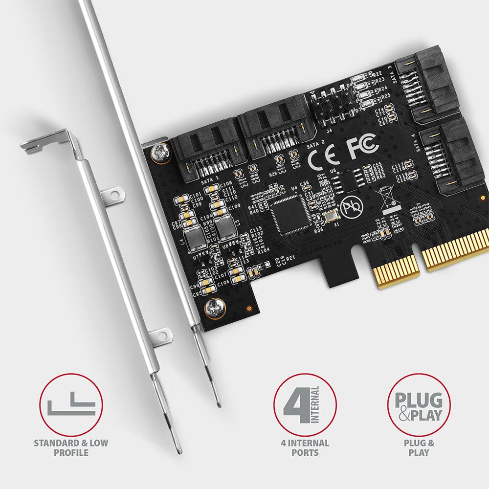 Axagon PCES-SA4X4 PCIe controller - 4x internal SATA 6G port  ASM1164  SP & LP