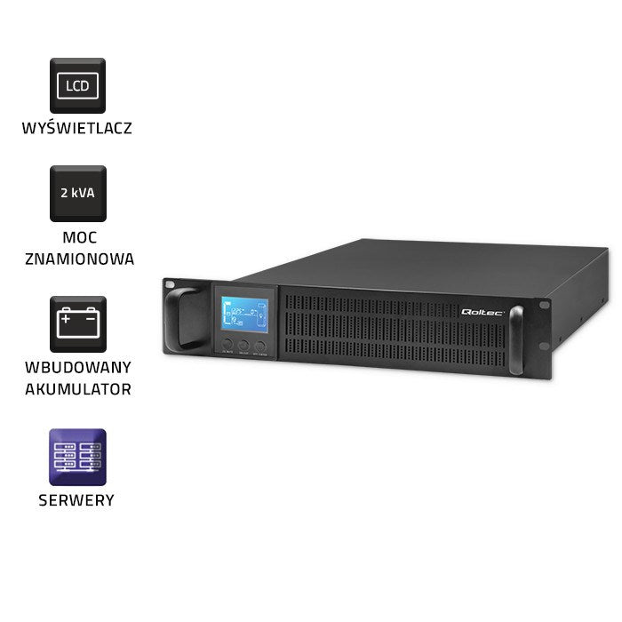 Qoltec RACK UPS | 2kVA | 1600W | LCD