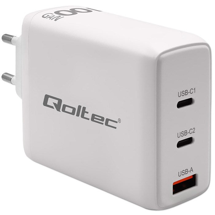 Qoltec 100W GaN Wall Charger, 220-240V Input, Model 51826