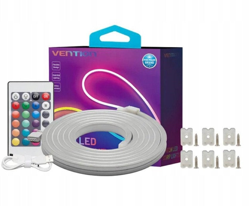 Vention Silicone Neon LED Strip 2 m with IR Remote Control, USB 5V Power Supply