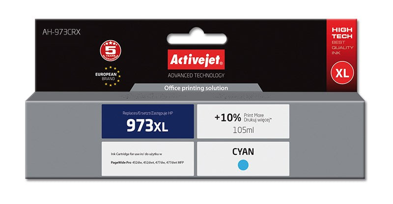 Activejet Ink Cartridge AH-973CRX, 105 ml, Cyan, Compatible with HP 973XL F6T81AE