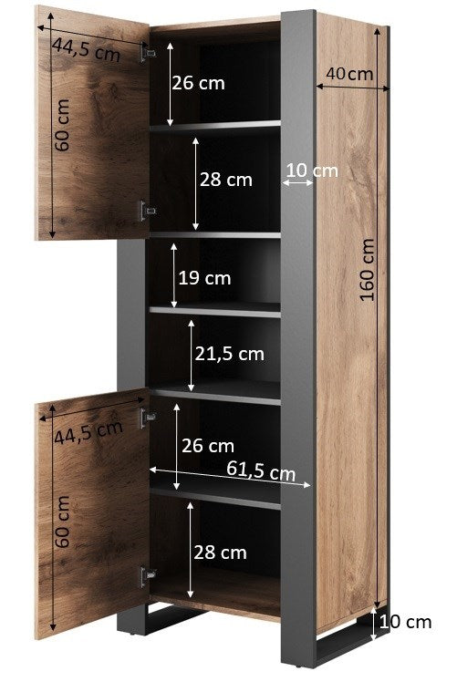 WOOD Bookcase 65x40x170 5 Oak Wotan + Anthracite