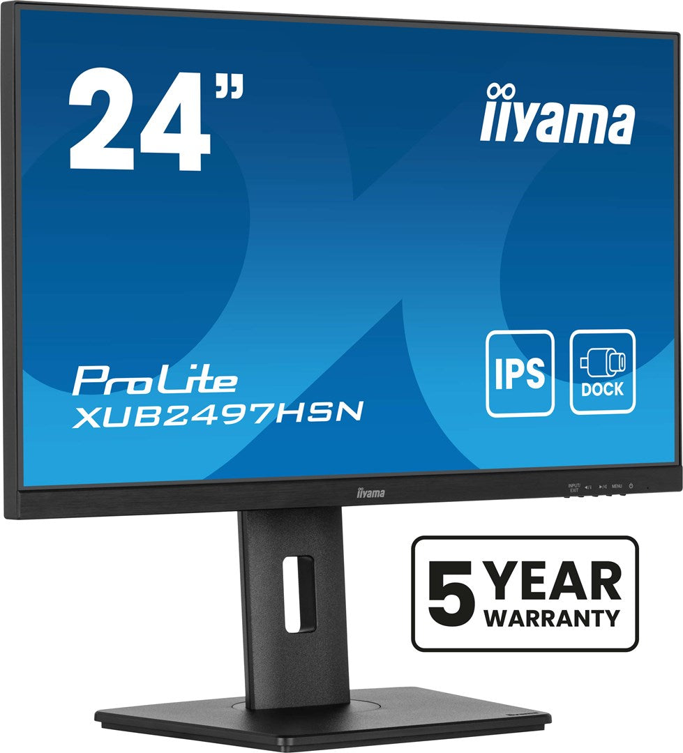 iiyama 24" IPS-panel, 1920x1080, USB-C Dock (65W PD, LAN, DP-OUT, USB3x3.2+1xC(7,5W)) 15cm Height Adj. Stand, 1ms, 300cd/m², Speakers, USB-C, HDMI, DisplayPort [Energieklasse E] (XUB2497HSN-B2)