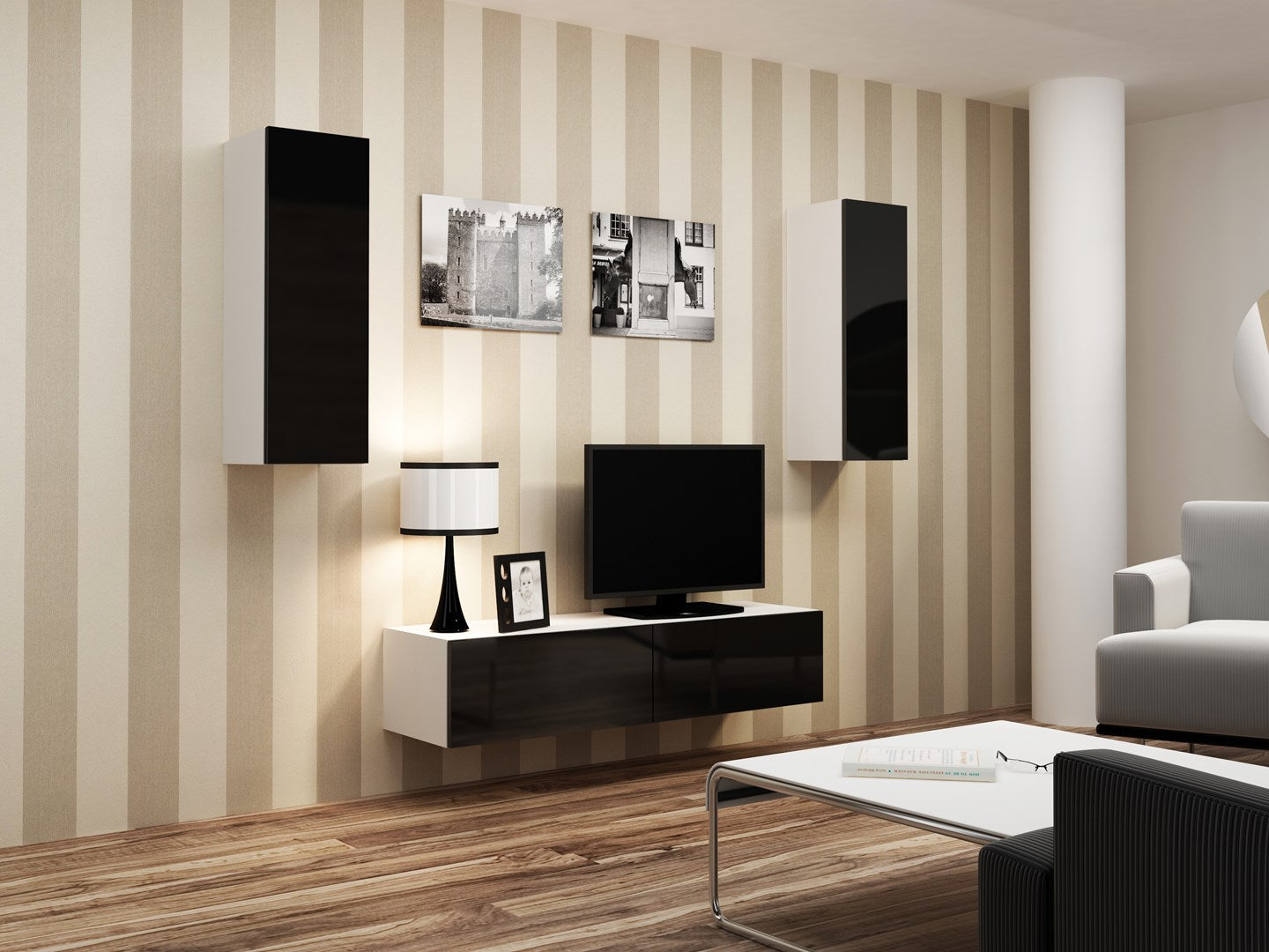 Cama Built-in Cabinet VIGO 90 Full 90/35/32 White/Black Gloss - 1 Door