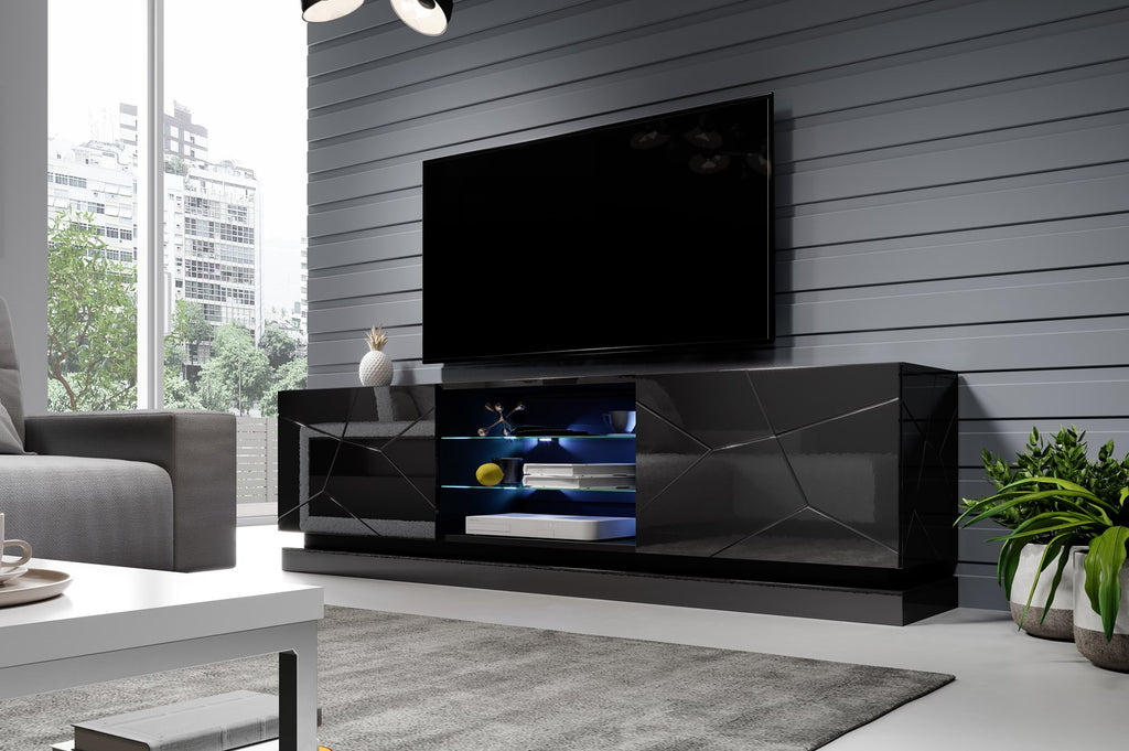 Cama TV Cabinet QIU 200 MDF Black Gloss/Black Gloss