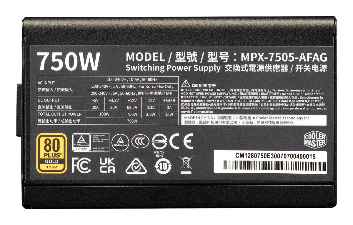 Cooler Master Elite Gold 750W Power Supply Unit 24-pin ATX Black