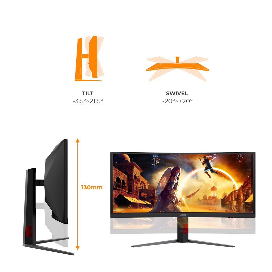 AOC G4 CU34G4CAP computer monitor 86.4 cm (34 ) 3440 x 1440 pixels UltraWide Quad HD LCD Black  Red