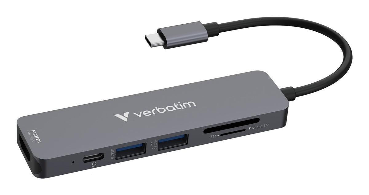 Verbatim Multiport Hub with 6 Ports, HDMI, USB-C PD, 4K Ultra HD, Model 32156