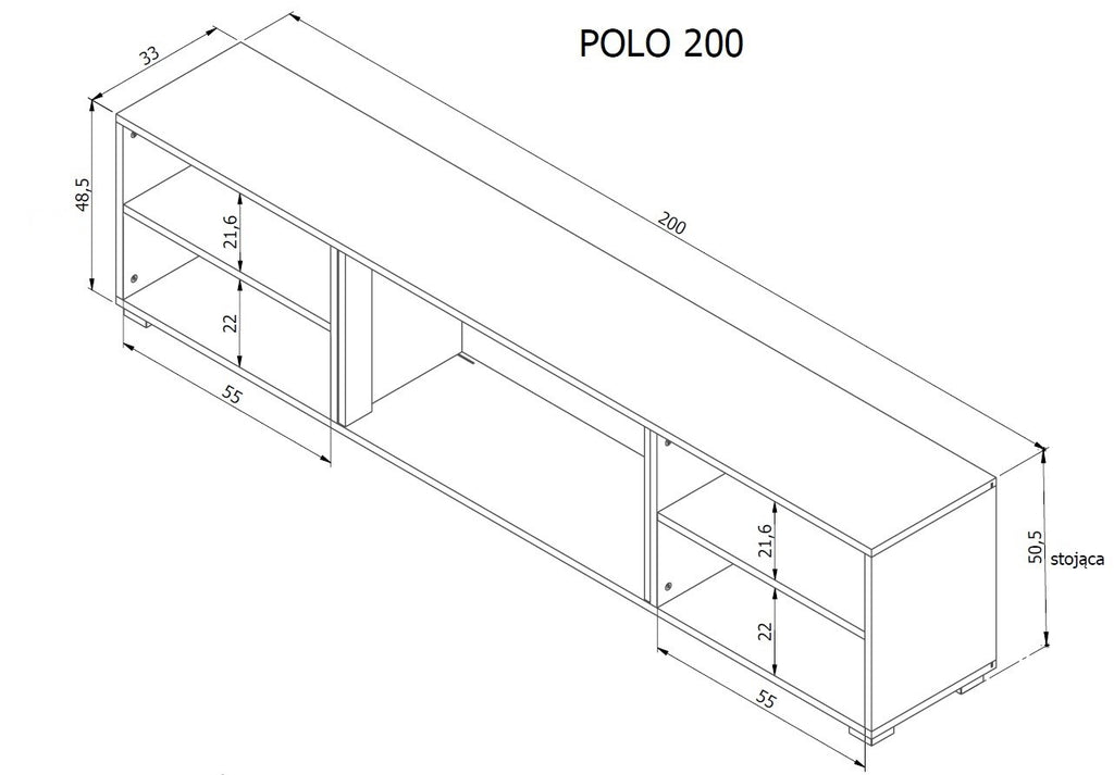 RTV Cabinet POLO 200x33x50.5 White + Black Fireplace