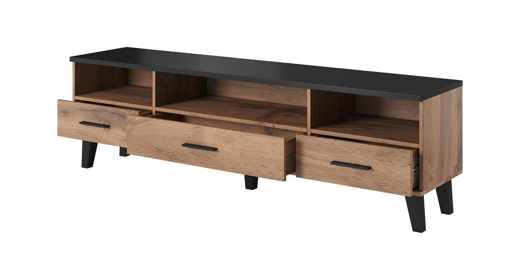 Cama RTV Stand LOTTA 180 cm Wotan Oak + Matt Black