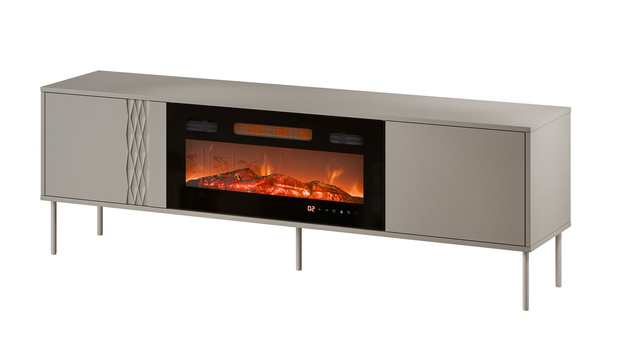 Cama MEBLE TV Cabinet with Electric Fireplace, 1800 mm Width, Cashmere Finish, Model TRESSE 400082+K