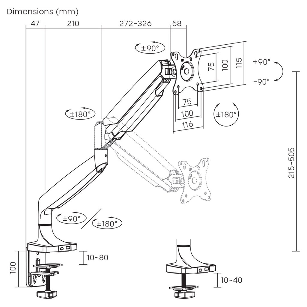 Maclean Double Arm Monitor Mount - 17-45" Screens - 16 kg Capacity - Model 383225