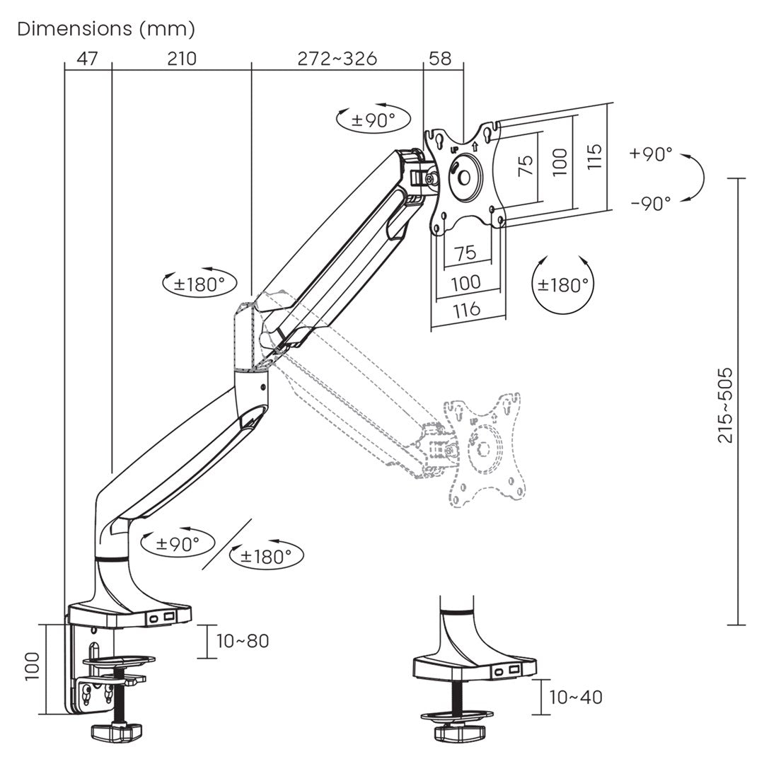 Maclean Double Arm Monitor Mount - 17-45" Screens - 16 kg Capacity - Model 383225