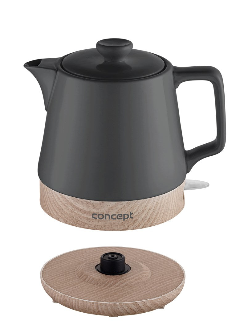 CONCEPT Electric Kettle 1 L 1200 W RK0062 Anthracite, Wood 255 mm Width 210 mm Length 205 mm Height