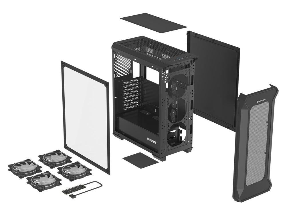 GENESIS Irid 505 ARGB Midi Tower Case Black Transparent