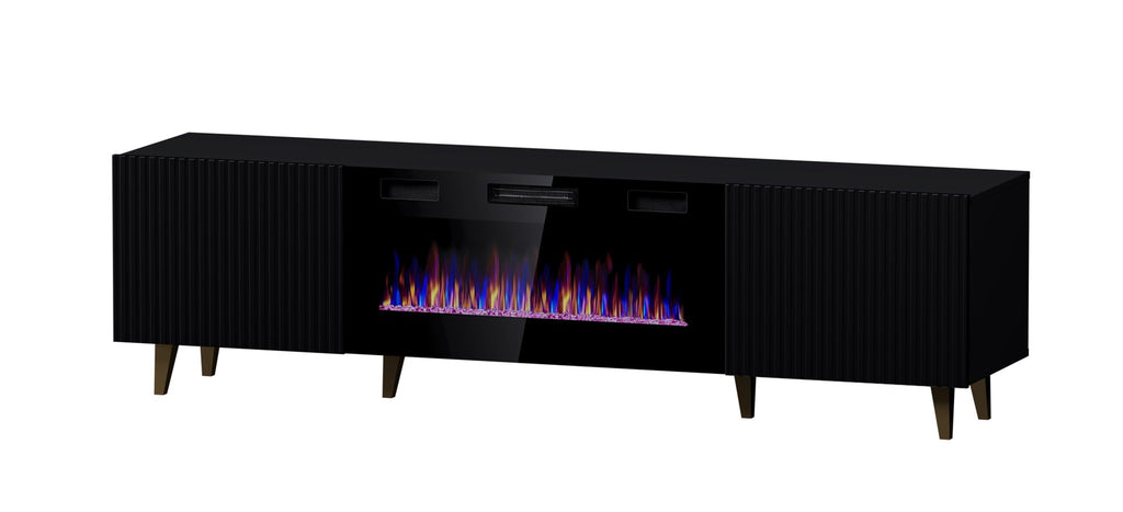 Cama MEBLE TV Cabinet PAFOS EF RTV with Electric Fireplace, Black Matte, 1800x420x2070 mm