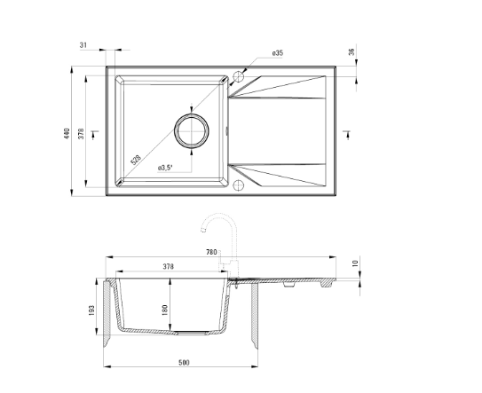Deante Granite Sink 1-Bowl with Drainer